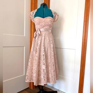 RARE ✨ Adrianna Papell - Vintage Tea Length Lace Gown (Blush - Size 6)